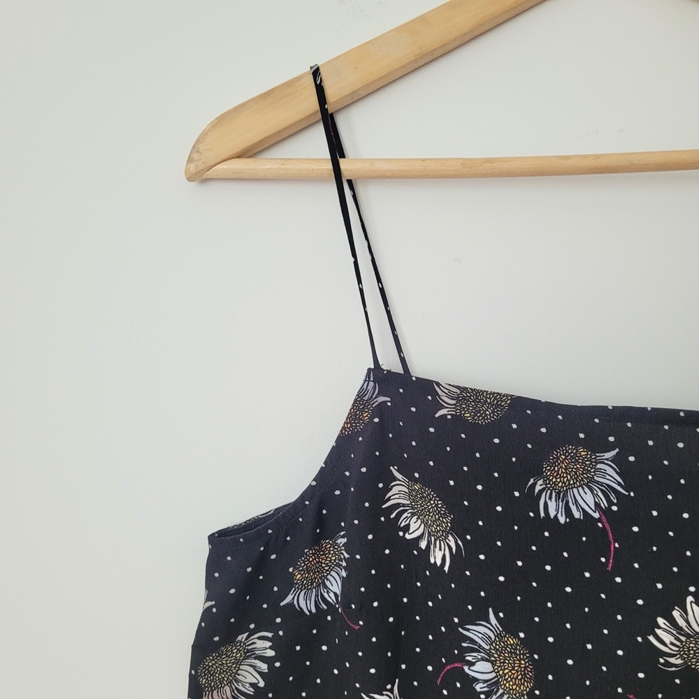 Topshop Black Polka Dot Cami Sz 6 Square Neck Daisy Floral Tank Top Whimsigoth - Picture 7 of 16